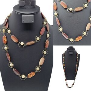 Vintage Artesian Art Glass Faux Pearl 42" Roper Flapper Necklace Coin Faux Pearl